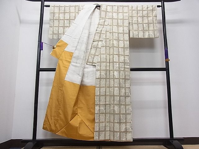 平和屋着物■上質な紬 格子吉祥丸文 逸品 CAAC2746ua