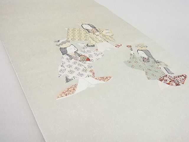 平和屋着物●加賀友禅の巨匠 初代 由水十久 西陣 長嶋成織物 太鼓柄袋帯 女鶴亀 瀞銀錦 逸品 未使用 DAAB7953ps