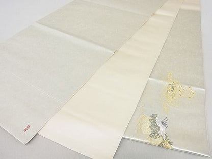 平和屋着物●加賀友禅の巨匠 初代 由水十久 西陣 長嶋成織物 太鼓柄袋帯 女鶴亀 瀞銀錦 逸品 未使用 DAAB7953ps