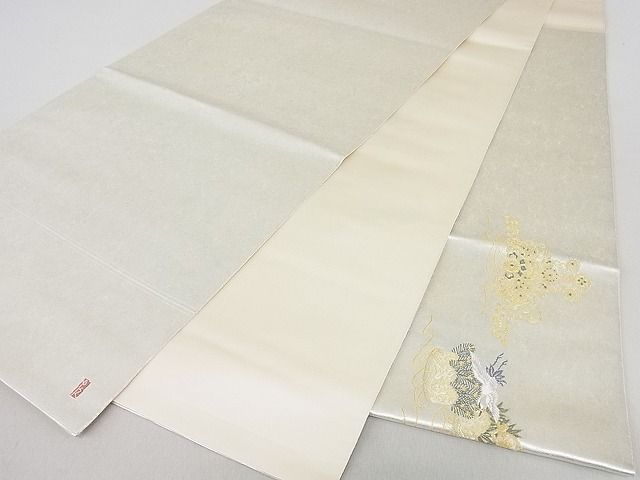 平和屋着物●加賀友禅の巨匠 初代 由水十久 西陣 長嶋成織物 太鼓柄袋帯 女鶴亀 瀞銀錦 逸品 未使用 DAAB7953ps