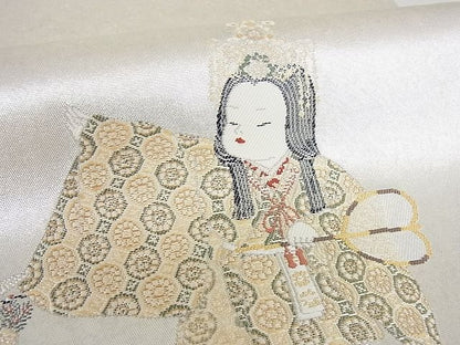平和屋着物●加賀友禅の巨匠 初代 由水十久 西陣 長嶋成織物 太鼓柄袋帯 女鶴亀 瀞銀錦 逸品 未使用 DAAB7953ps