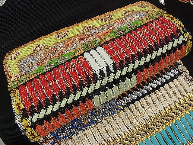 平和屋本店●極上　龍村平蔵製　本袋帯　威毛錦　黒地　金銀糸　逸品　DZAA0168kh4