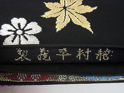 平和屋本店●極上　龍村平蔵製　本袋帯　威毛錦　黒地　金銀糸　逸品　DZAA0168kh4