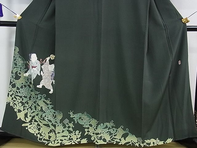 平和屋本店●極上　二代目・由水十久　本加賀友禅　色留袖　二人大黒　錆鉄御納戸色地　色紙・証紙付き　逸品　DZAA0211kh4