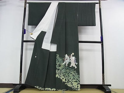 平和屋本店●極上　二代目・由水十久　本加賀友禅　色留袖　二人大黒　錆鉄御納戸色地　色紙・証紙付き　逸品　DZAA0211kh4