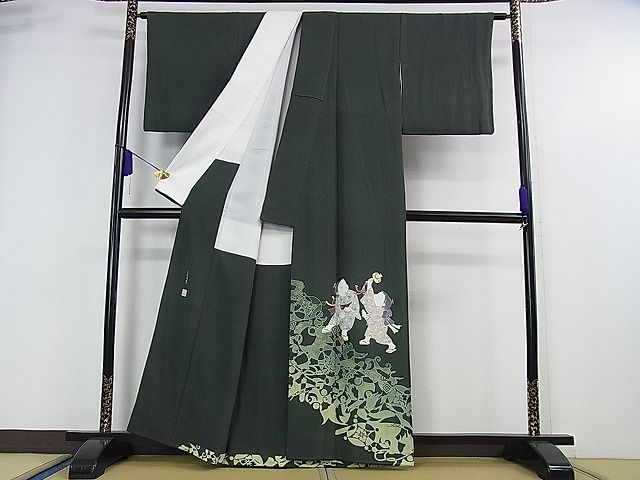 平和屋本店●極上　二代目・由水十久　本加賀友禅　色留袖　二人大黒　錆鉄御納戸色地　色紙・証紙付き　逸品　DZAA0211kh4