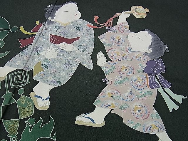 平和屋本店●極上　二代目・由水十久　本加賀友禅　色留袖　二人大黒　錆鉄御納戸色地　色紙・証紙付き　逸品　DZAA0211kh4