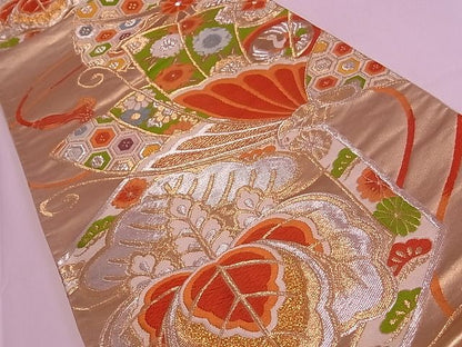 平和屋着物◎六通柄袋帯 唐織 吉祥花蝶文 金銀糸 逸品 ZAAB0103rv