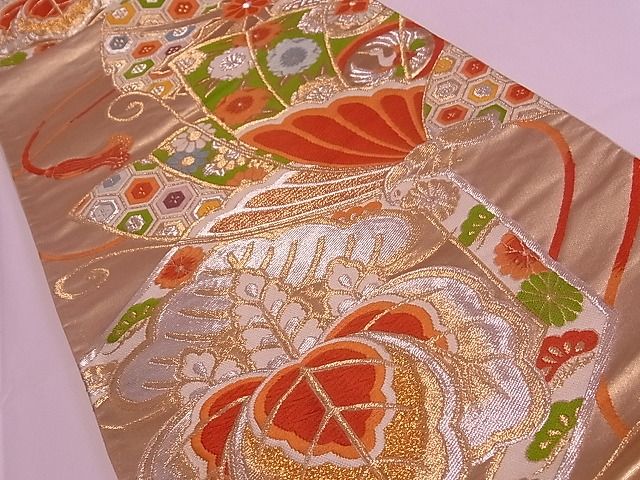 平和屋着物◎六通柄袋帯 唐織 吉祥花蝶文 金銀糸 逸品 ZAAB0103rv