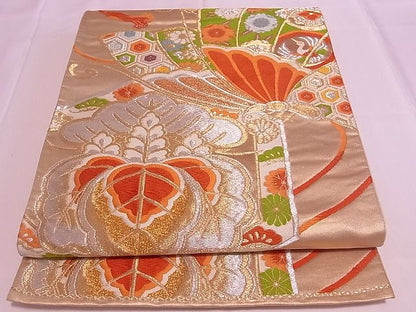 平和屋着物◎六通柄袋帯 唐織 吉祥花蝶文 金銀糸 逸品 ZAAB0103rv