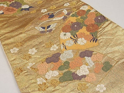 平和屋着物◎六通柄袋帯 唐織 地紙花蝶文 金糸 逸品 CAAC9144ca