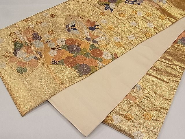 平和屋着物◎六通柄袋帯 唐織 地紙花蝶文 金糸 逸品 CAAC9144ca