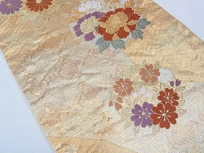 平和屋着物■六通柄袋帯 草花丸文 金糸 紙箱付き 逸品 CAAC2210hy