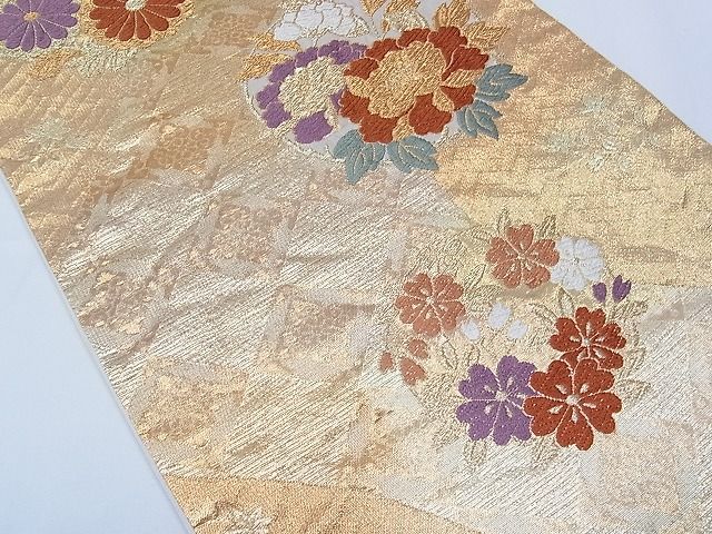 平和屋着物■六通柄袋帯 草花丸文 金糸 紙箱付き 逸品 CAAC2210hy