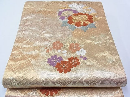 平和屋着物■六通柄袋帯 草花丸文 金糸 紙箱付き 逸品 CAAC2210hy