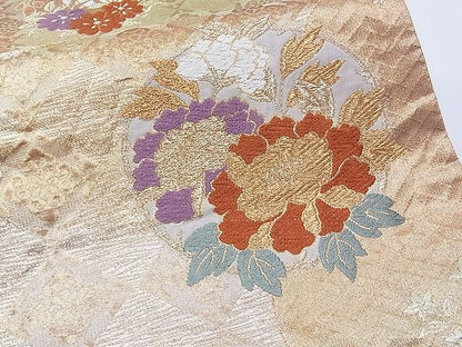 平和屋着物■六通柄袋帯 草花丸文 金糸 紙箱付き 逸品 CAAC2210hy