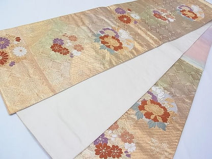 平和屋着物■六通柄袋帯 草花丸文 金糸 紙箱付き 逸品 CAAC2210hy