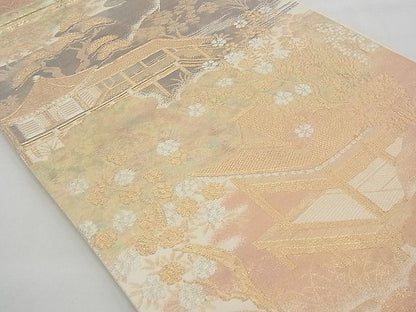 平和屋着物◎六通柄袋帯 美綾にしき 風景文 錦引箔 金銀糸 逸品 BAAD1650du