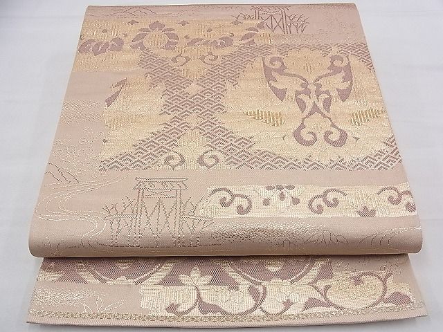 平和屋着物◎六通柄袋帯 向かい鳳凰花唐草文 金糸 逸品 BAAD2720du