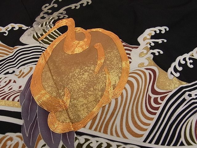 平和屋着物■豪華黒留袖　駒刺繍　立波鶴文　金銀彩　逸品　CAAC5237rv