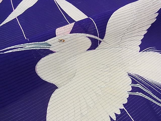 平和屋本店＊極上　夏物　セミアンティーク　大正ロマン　訪問着　絽　白サギ　枝垂れ柳　紅桔梗色地　銀彩　逸品　DZAA0271kh4