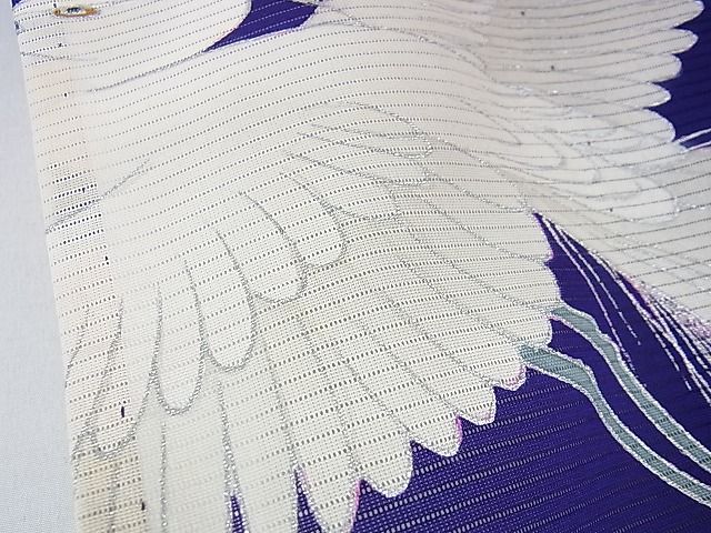 平和屋本店＊極上　夏物　セミアンティーク　大正ロマン　訪問着　絽　白サギ　枝垂れ柳　紅桔梗色地　銀彩　逸品　DZAA0271kh4