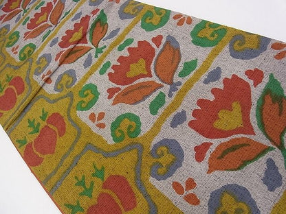 平和屋着物◎全通柄袋帯 紬地 草花文 逸品 CAAC5046eg