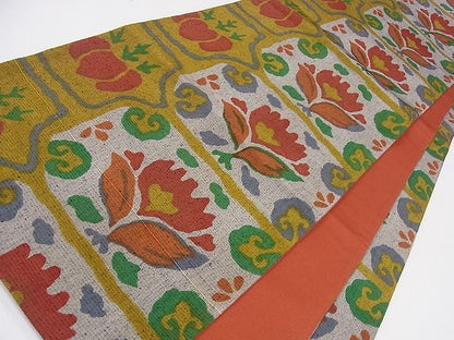 平和屋着物◎全通柄袋帯 紬地 草花文 逸品 CAAC5046eg