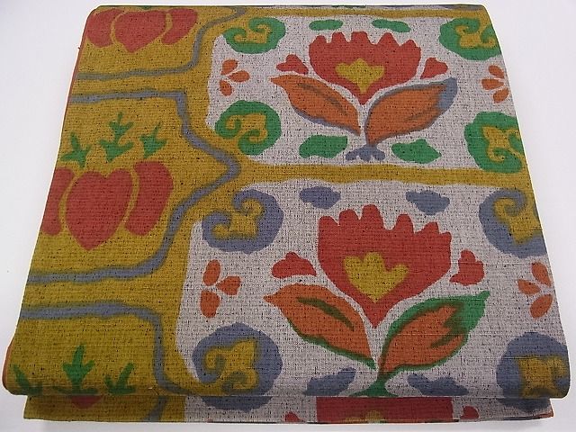 平和屋着物◎全通柄袋帯 紬地 草花文 逸品 CAAC5046eg
