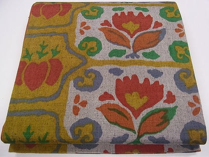 平和屋着物◎全通柄袋帯 紬地 草花文 逸品 CAAC5046eg
