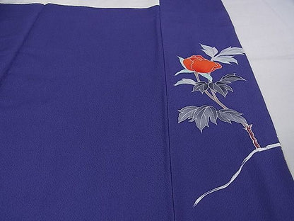 平和屋本店●極上 創業460年・千總 振袖 駒刺繍 枝花文 紺藍色地 金彩 逸品 DZAA0217kh4