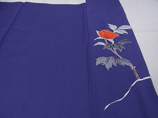 平和屋本店●極上 創業460年・千總 振袖 駒刺繍 枝花文 紺藍色地 金彩 逸品 DZAA0217kh4