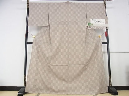平和屋本店▽極上 結城紬 単衣 もめんちぢみ 結城屋 市松文様 証紙付き さが美扱い 綿 逸品 KAAA0791kk4