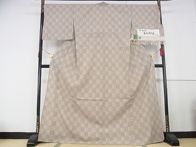 平和屋本店▽極上 結城紬 単衣 もめんちぢみ 結城屋 市松文様 証紙付き さが美扱い 綿 逸品 KAAA0791kk4