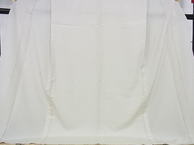 平和屋本店■極上　やまだ織　本塩沢　雪の中のきれ　単衣　格子　証紙付き　ロング丈　正絹　逸品　KAAA0793kk4