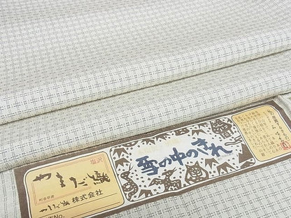 平和屋本店■極上　やまだ織　本塩沢　雪の中のきれ　単衣　格子　証紙付き　ロング丈　正絹　逸品　KAAA0793kk4
