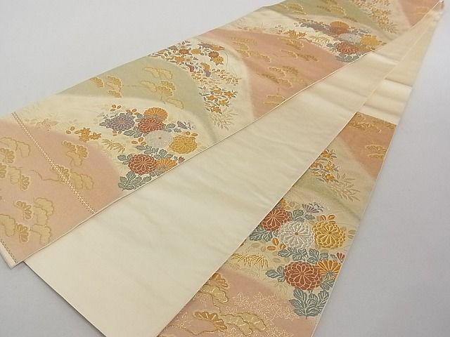 平和屋着物◎六通柄袋帯 唐織 草花文 金銀糸 正絹 逸品 AAAE0059Apf