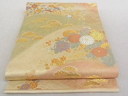 平和屋着物◎六通柄袋帯 唐織 草花文 金銀糸 正絹 逸品 AAAE0059Apf