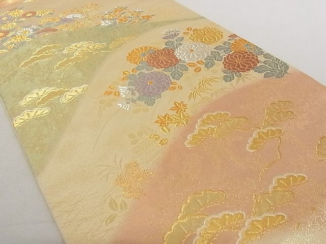 平和屋着物◎六通柄袋帯 唐織 草花文 金銀糸 正絹 逸品 AAAE0059Apf