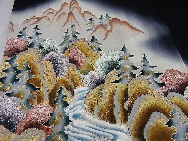 平和屋着物■豪華黒留袖　遠山樹林文　暈し染め　金彩　正絹　逸品　AAAE4013Bph