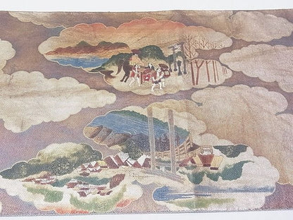 平和屋着物■太鼓柄袋帯 雲重ね風景文 金彩 逸品 CAAB3742hy