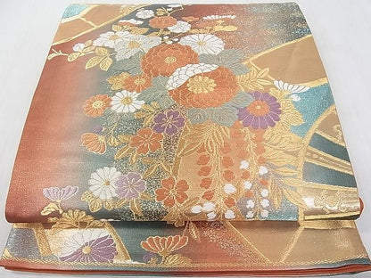 平和屋着物◎六通柄袋帯 源氏車花文 金糸 逸品 DAAA6657ya