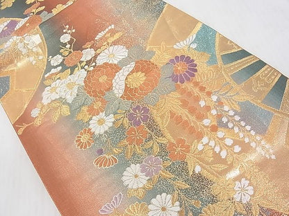 平和屋着物◎六通柄袋帯 源氏車花文 金糸 逸品 DAAA6657ya