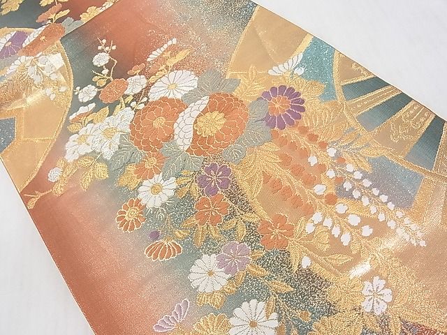 平和屋着物◎六通柄袋帯 源氏車花文 金糸 逸品 DAAA6657ya