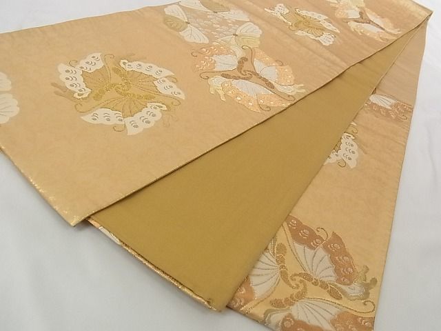 平和屋着物◎六通柄袋帯 舞蝶文 金銀糸 引箔 正絹 逸品 AAAE3470Ast