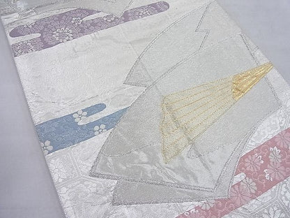 平和屋着物◎六通柄袋帯 唐織 エ霞扇面花唐草文 金銀糸 逸品 BAAD2434ea