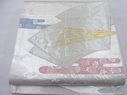 平和屋着物◎六通柄袋帯 唐織 エ霞扇面花唐草文 金銀糸 逸品 BAAD2434ea