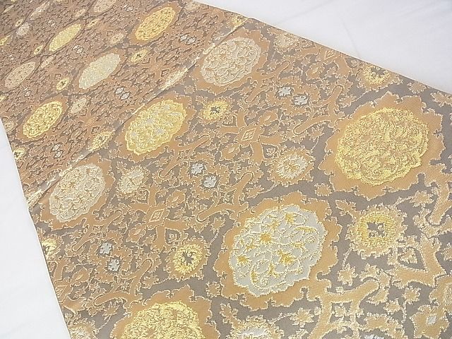 平和屋本店●極上 龍村晋謹製 全通柄袋帯 傅匠名錦 天平唐草円文錦 金銀糸 上代58万 共箱付き 逸品 DZAA0284kh4