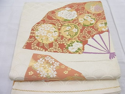 平和屋着物◎六通柄袋帯 唐織 扇面花丸文 金銀糸 逸品 BAAD3747ea