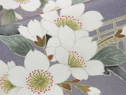 平和屋本店●極上 訪問着 友禅 人物風景文 桜柿 花見 暈し染め 正絹 逸品 KAAA0857kk4